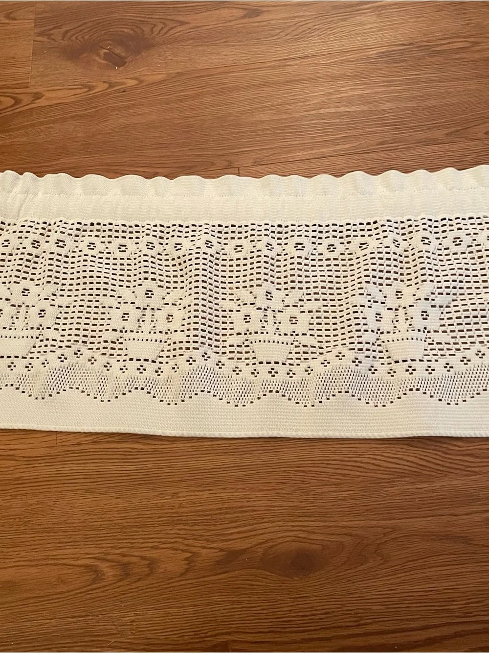 Vintage Crochet Window Valance 64” Ivory Cottage Core Grandma Core Pocket Rod